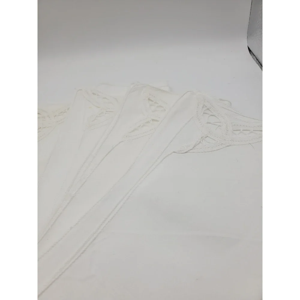 Vintage Mid-Century White Linen Cutwork Napkins - Set of 8